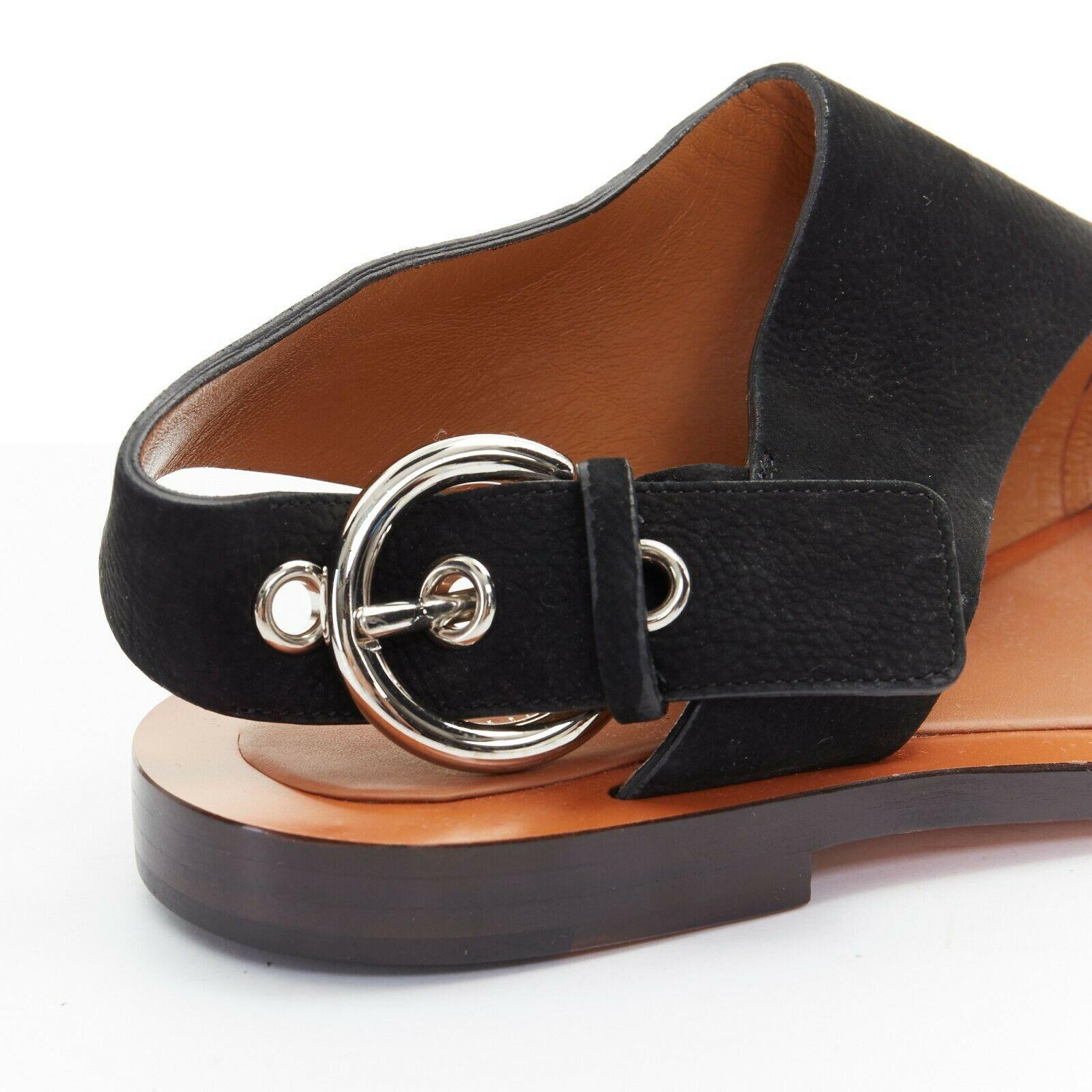 new CELINE PHILO black suede silver buckle sling back flat sandals EU36 1