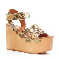 new CELINE PHILO braided python strap ankle strap wooden clog platform EU36