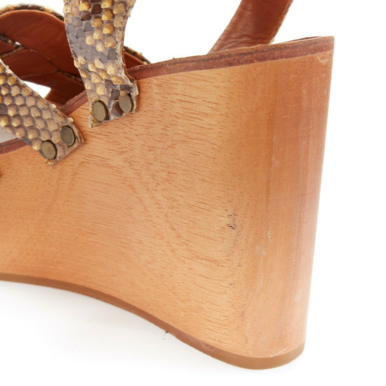 new CELINE PHILO braided python strap ankle strap wooden clog platform EU36 4