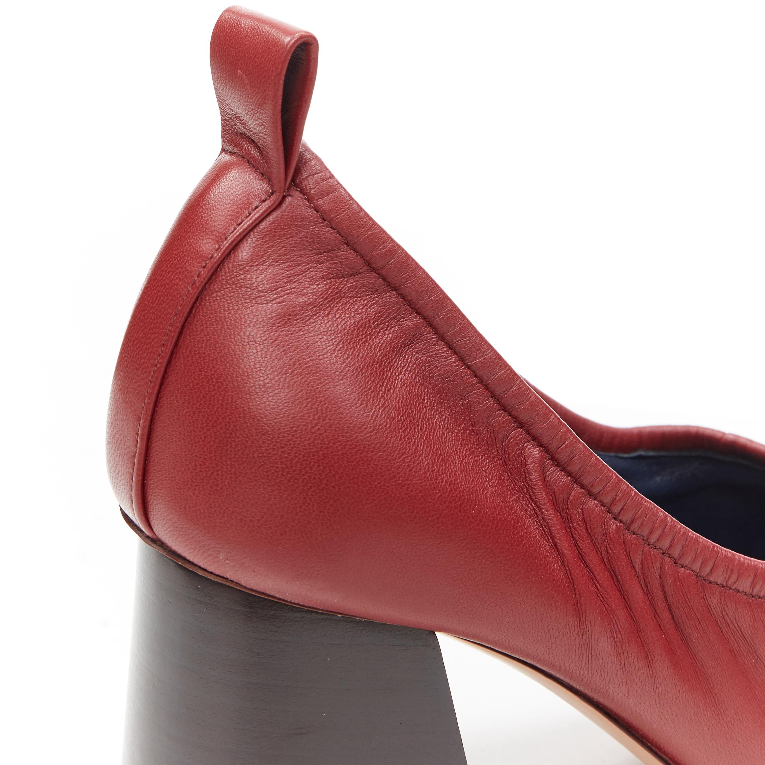 new CELINE  PHILO burgundy red leather round toe ballerina chunky heel EU38 2