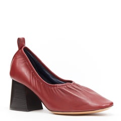 new CELINE  PHILO burgundy red leather round toe ballerina chunky heel EU38