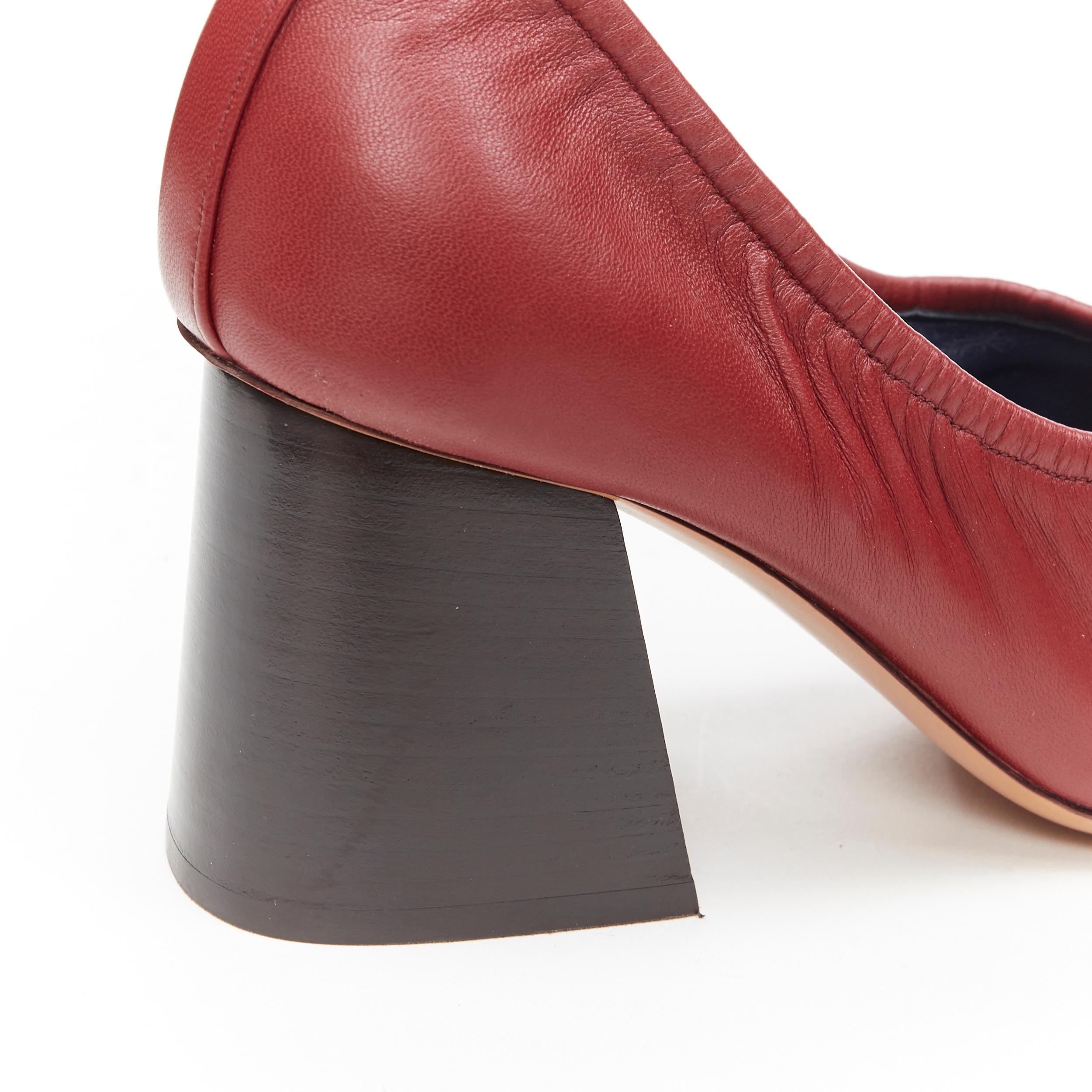 Women's new CELINE  PHILO burgundy red leather round toe ballerina chunky heel EU38