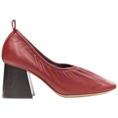 new CELINE  PHILO burgundy red leather round toe ballerina chunky heel EU38