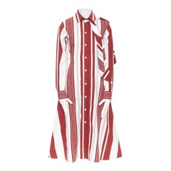 new CELINE PHILO red white cotton stripe tie casual dress Melania Trump FR34 XS