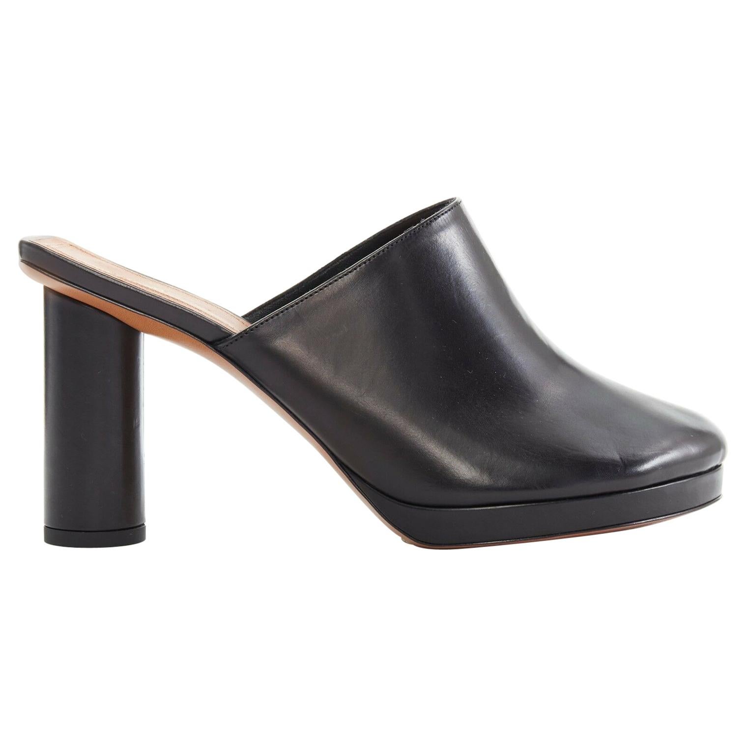 new CELINE PHILO runway 2017 black leather peeptoe pirate round heel mule EU37.5