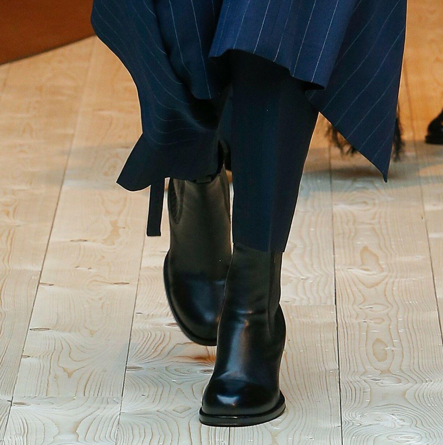 new CELINE PHILO runway 2017 black round toe high heel cowboy sock boot EU38 US8
CELINE
FROM THE FALL WINTER 2017 RUNWAY
Black calf leather upper. Round toe. 
Elasticated gauset on outer and inner edge. 
Round curved heel. Pull tab at front and back