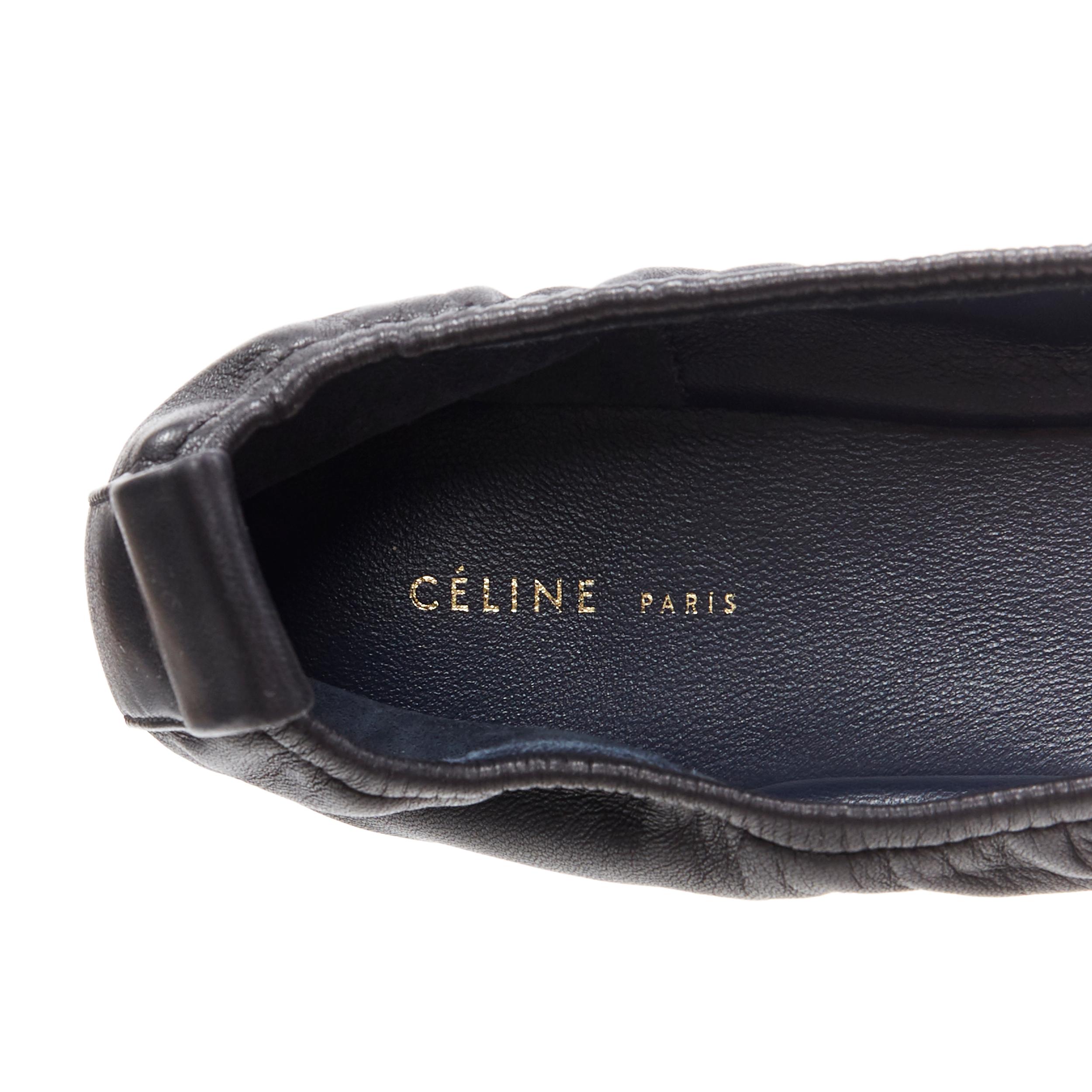 new CELINE PHOEBE PHILO black soft leather round toe ruched ballet flats EU38 2