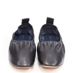 new CELINE PHOEBE PHILO black soft leather round toe ruched ballet flats EU38