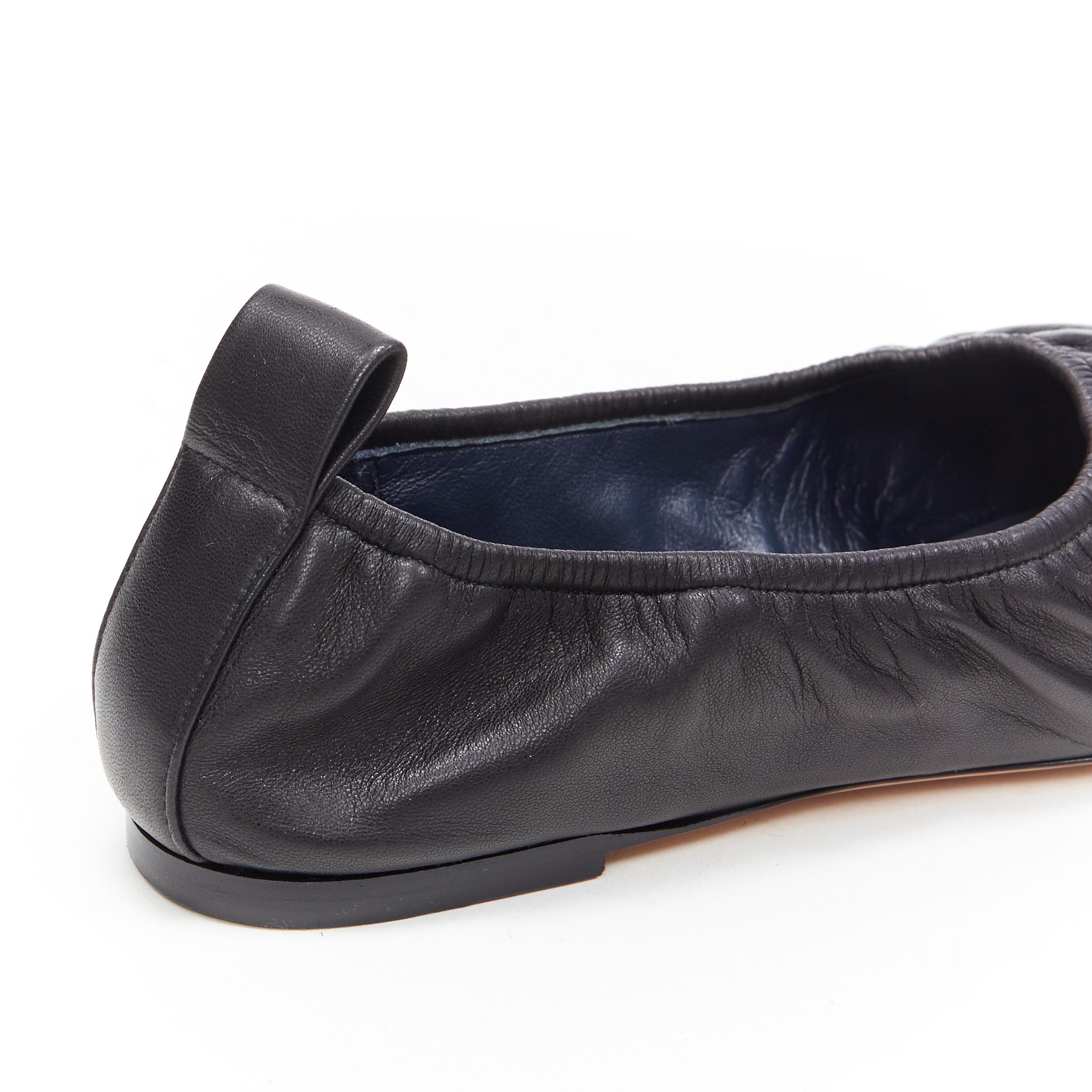 Women's new CELINE PHOEBE PHILO black soft leather round toe ruched ballet flats EU38