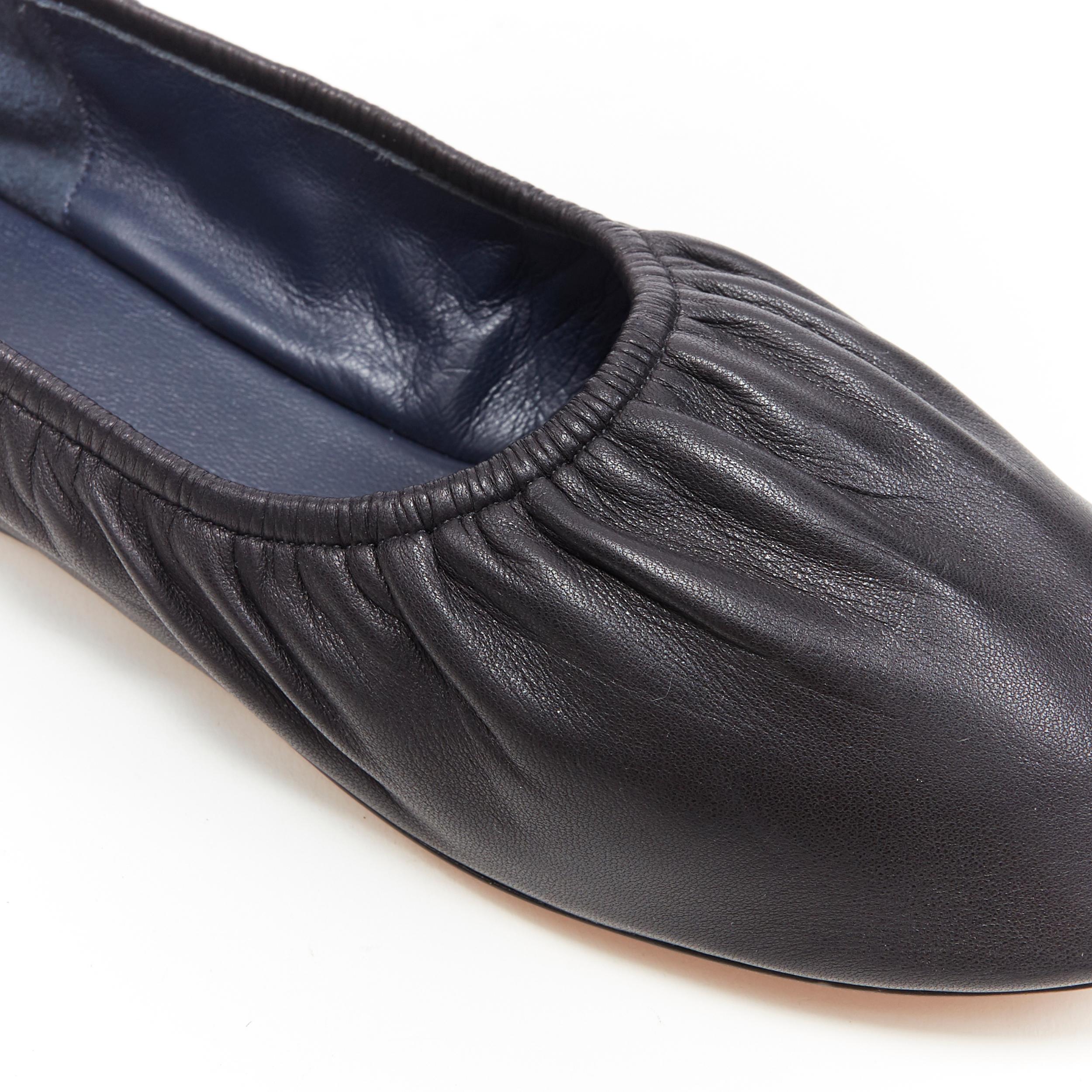 new CELINE PHOEBE PHILO black soft leather round toe ruched ballet flats EU38 1