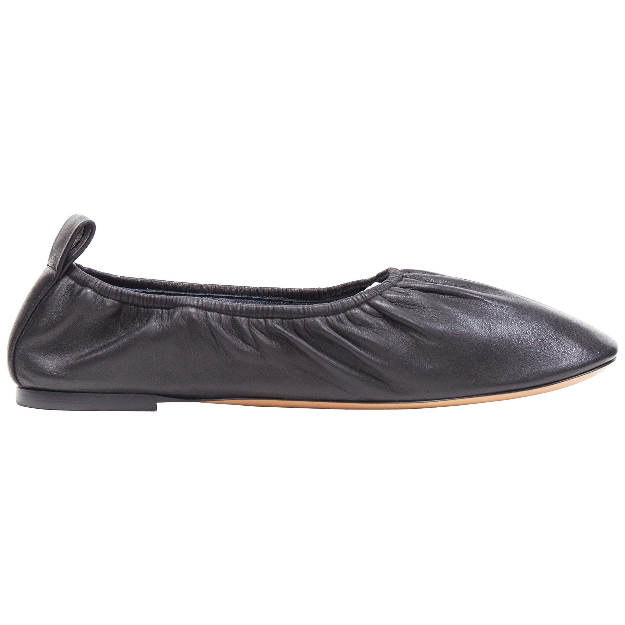 new CELINE PHOEBE PHILO black soft leather round toe ruched ballet flats EU38
