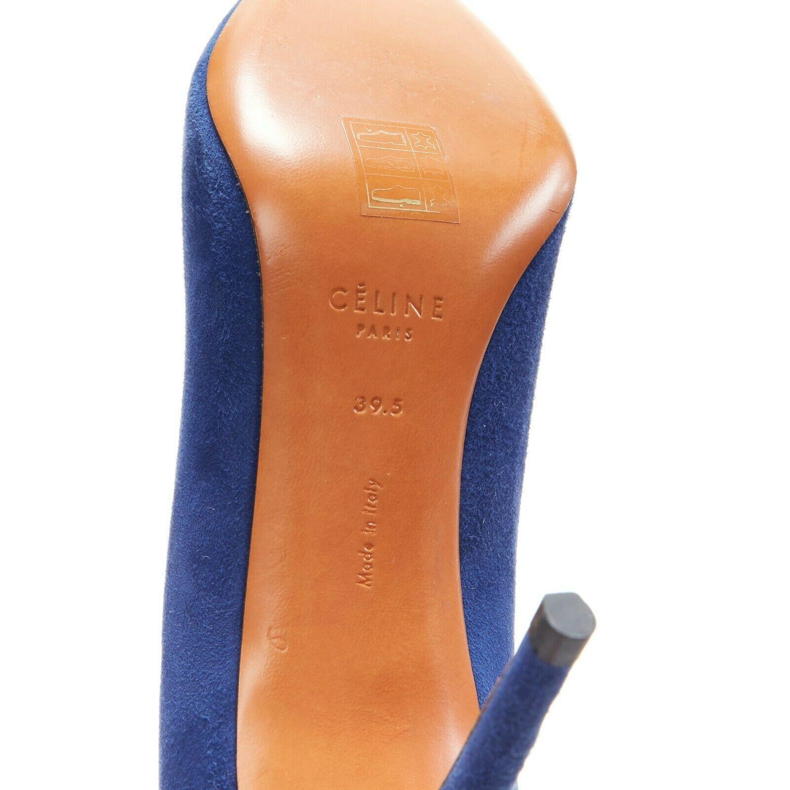 new CELINE PHOEBE PHILO blue suede V-neck vamp pointed toe pump EU39.5 4