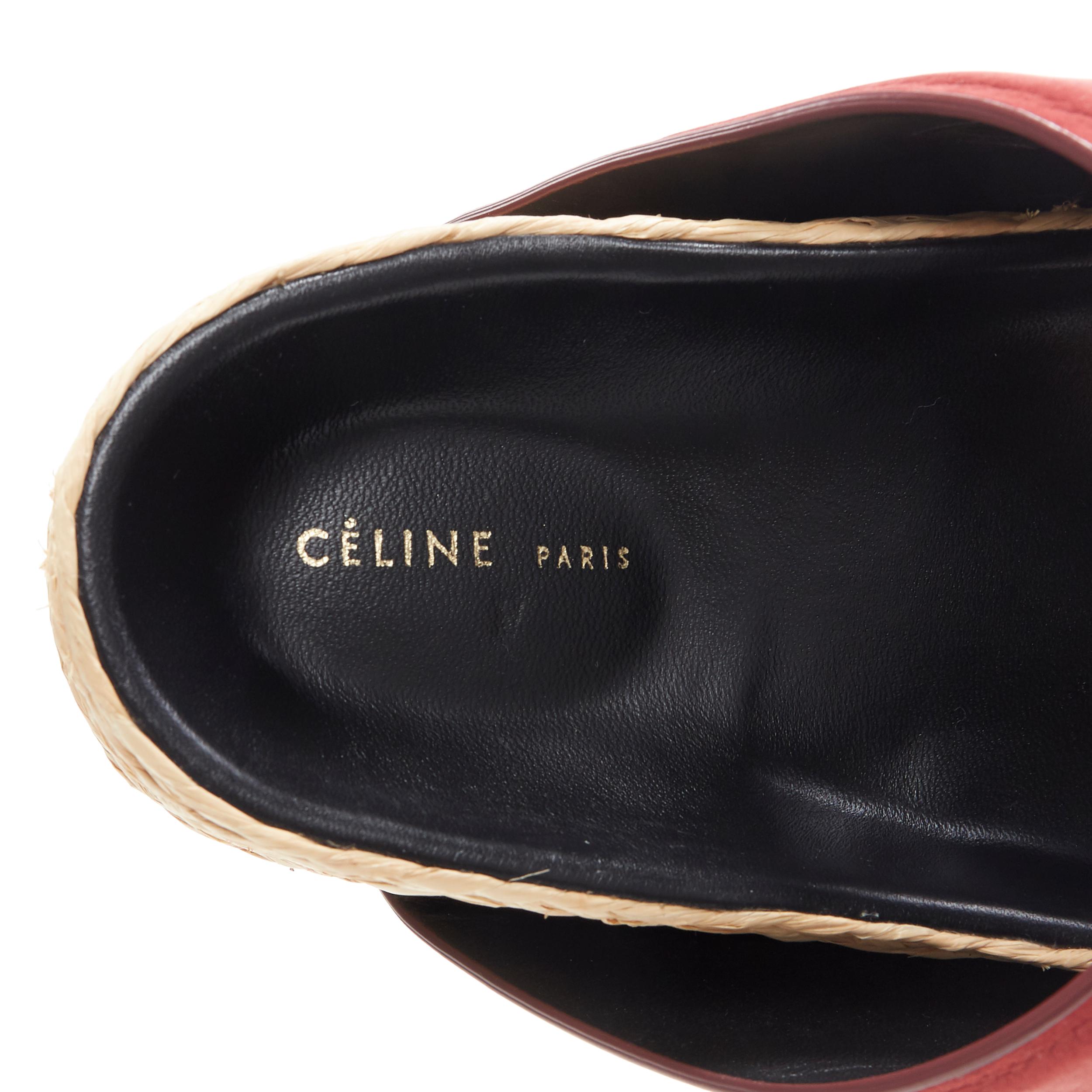new CELINE PHOEBE PHILO burgundy red suede strap jute sole slides sandals EU38 2