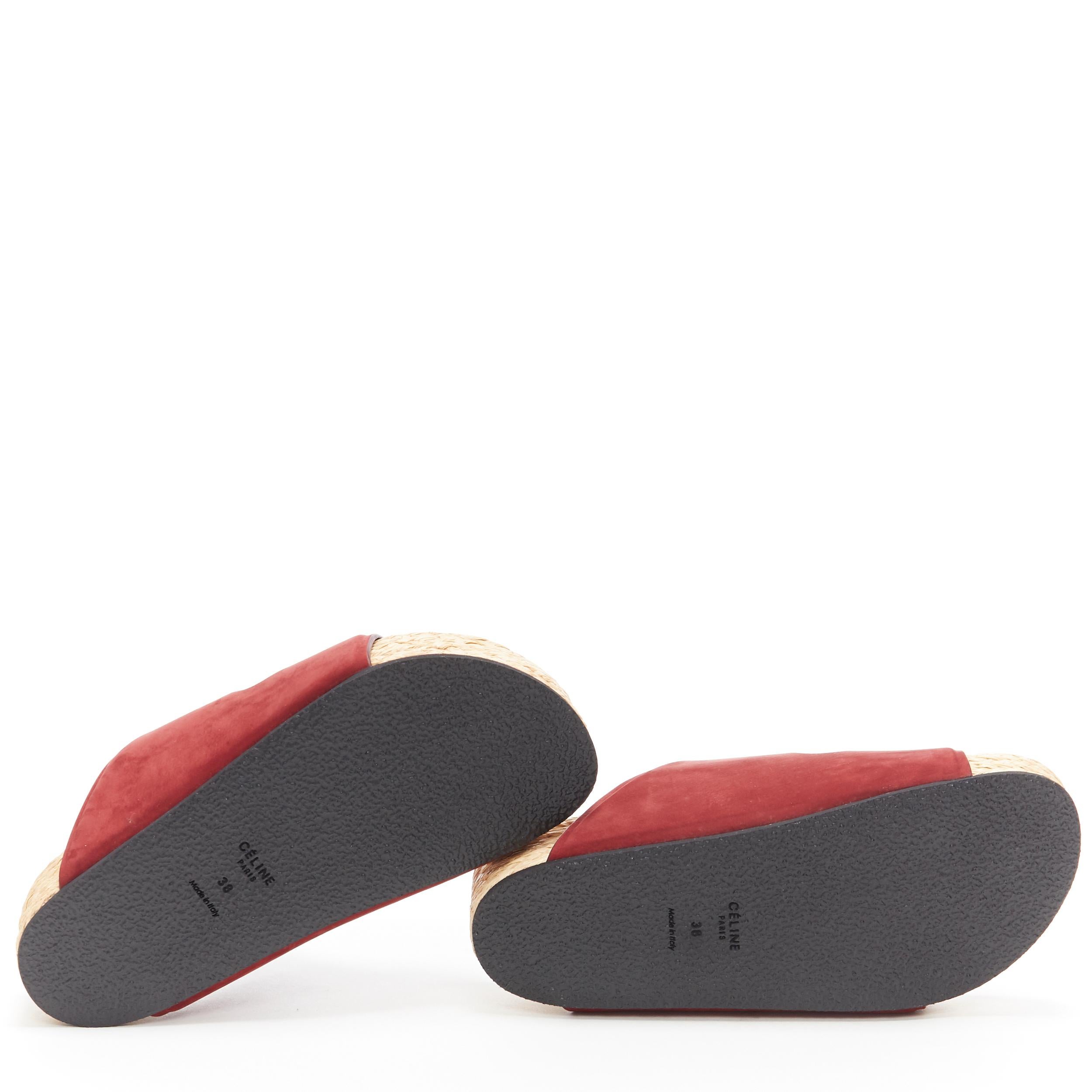 Red new CELINE PHOEBE PHILO burgundy red suede strap jute sole slides sandals EU38