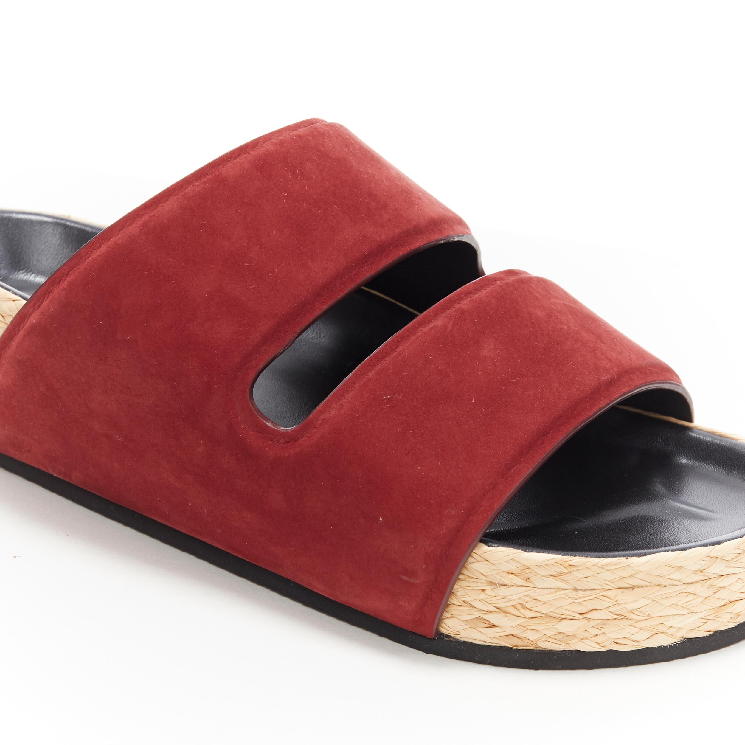 Women's new CELINE PHOEBE PHILO burgundy red suede strap jute sole slides sandals EU38