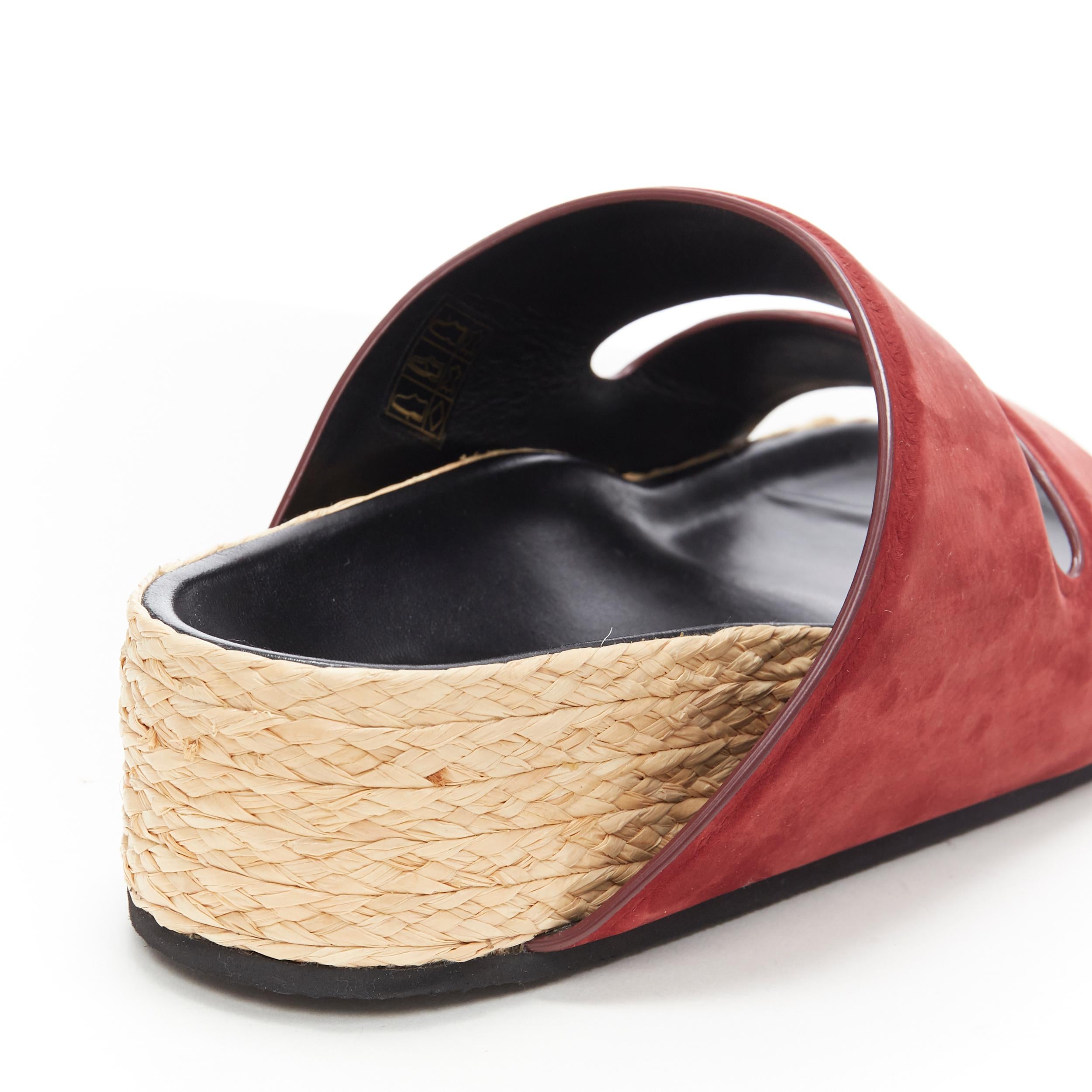 new CELINE PHOEBE PHILO burgundy red suede strap jute sole slides sandals EU38 1