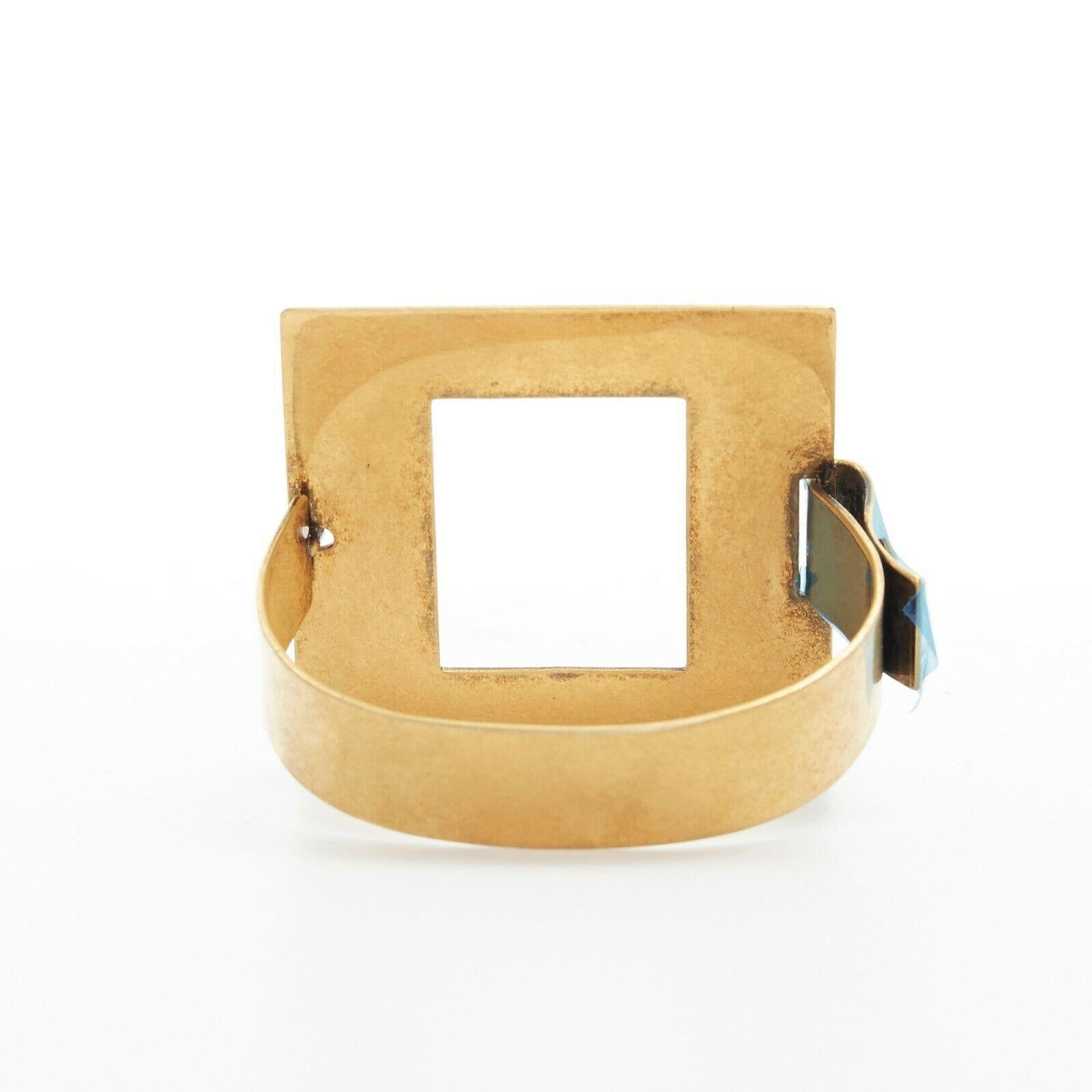 new CELINE PHOEBE PHILO gold tone antique brass metal square cuff bangle In Excellent Condition In Hong Kong, NT