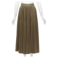 new CELINE Phoebe Philo khaki green high waist pleated round table skirt FR34 XS