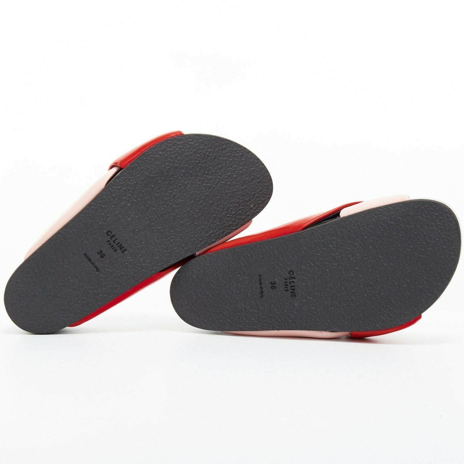 Beige new CELINE PHOEBE PHILO red pink padded leather twist slides sandals EU36