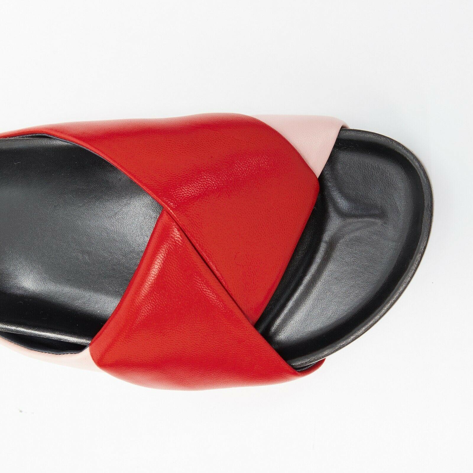 new CELINE PHOEBE PHILO red pink padded leather twist slides sandals EU36 In Good Condition In Hong Kong, NT