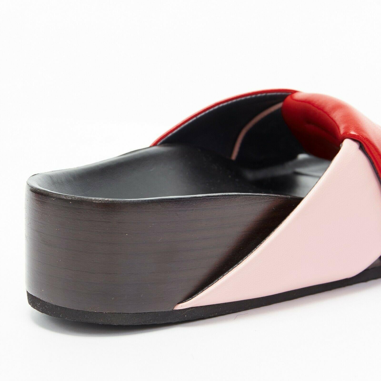 new CELINE PHOEBE PHILO red pink padded leather twist slides sandals EU36 1