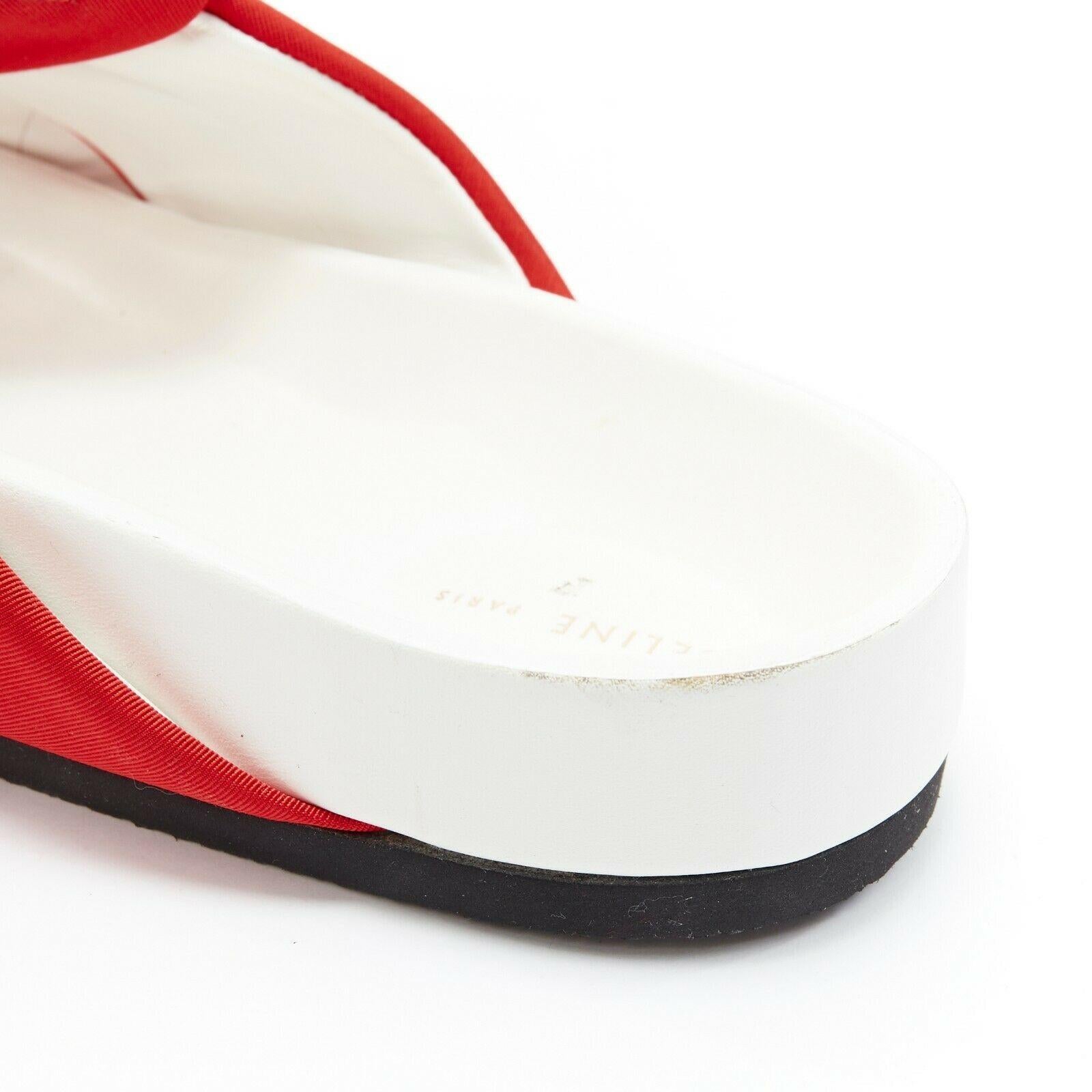 Women's new CELINE PHOEBE PHILO Twist red grosgrain strap white sole slide sandals EU37