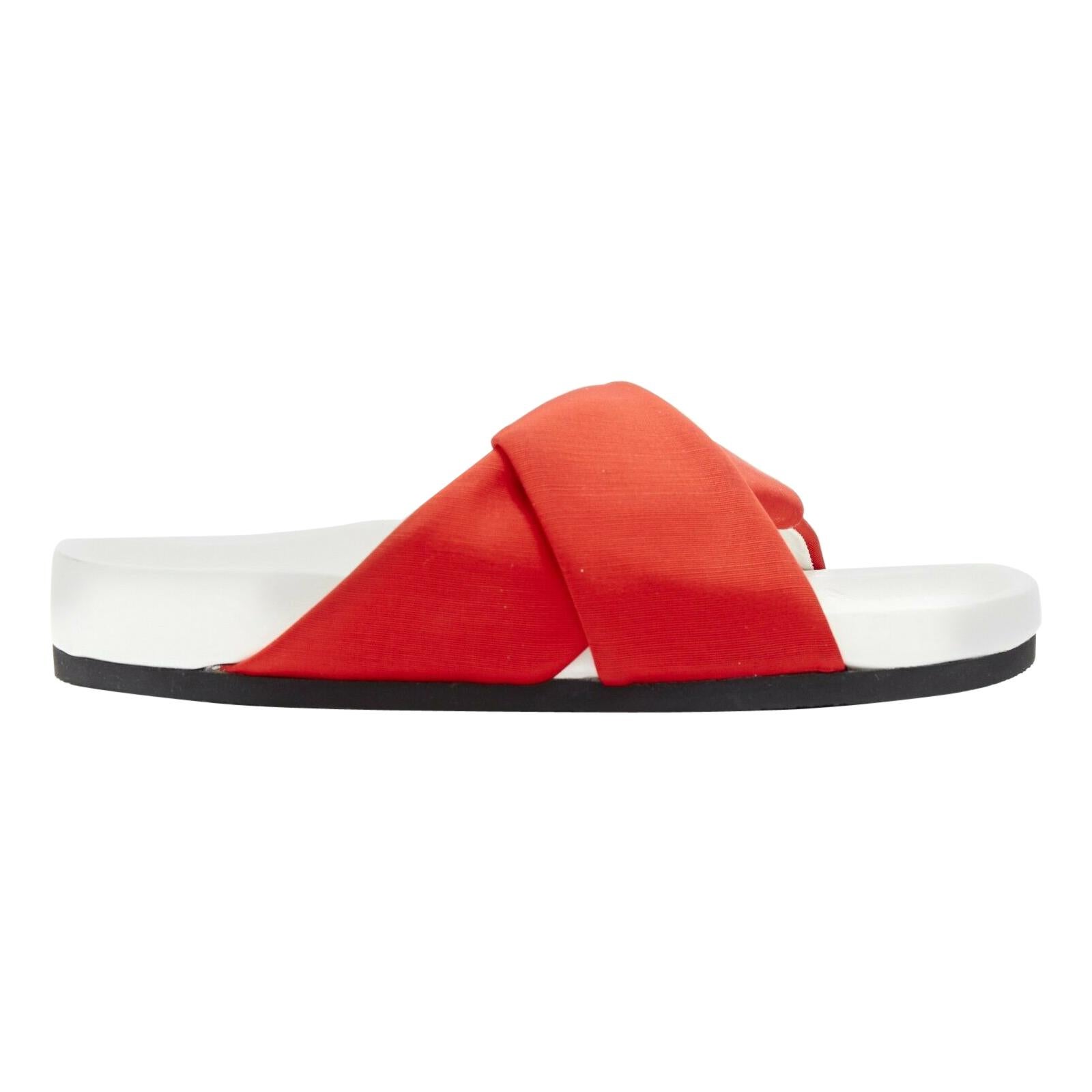 new CELINE PHOEBE PHILO Twist red grosgrain strap white sole slide sandals EU37
