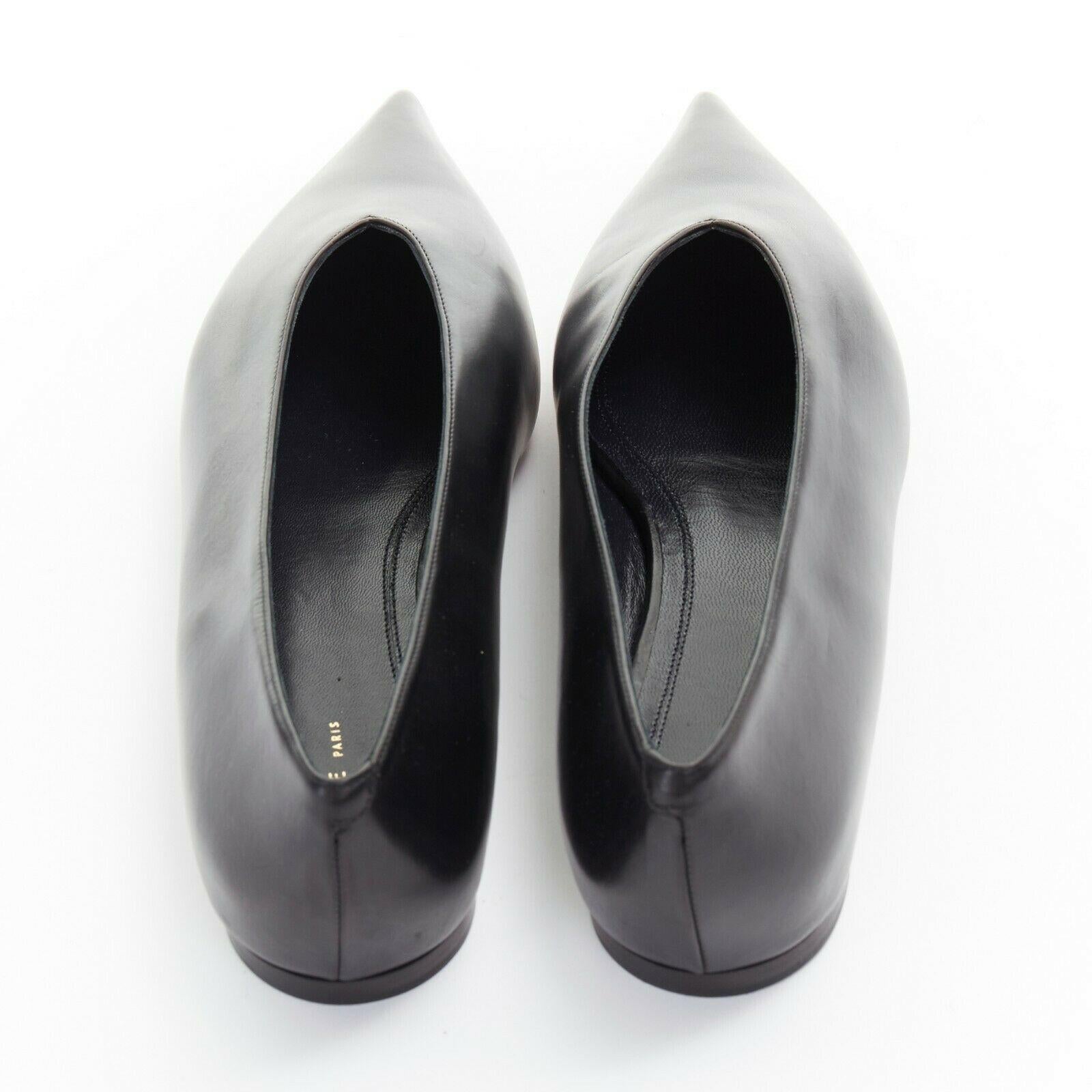 new CELINE PHOEBE PHILO V Neck black calf leather point toe slip on flats EU38 In Good Condition In Hong Kong, NT