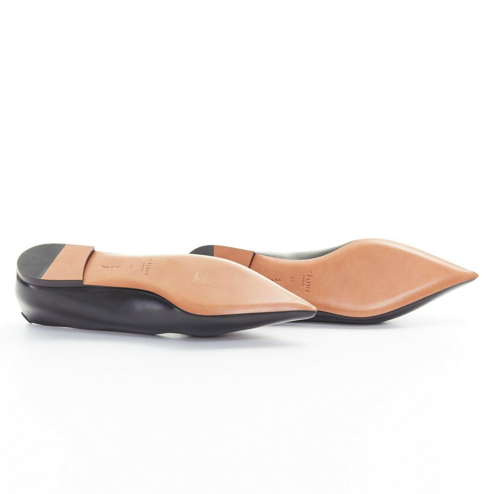 Women's new CELINE PHOEBE PHILO V Neck black calf leather point toe slip on flats EU38