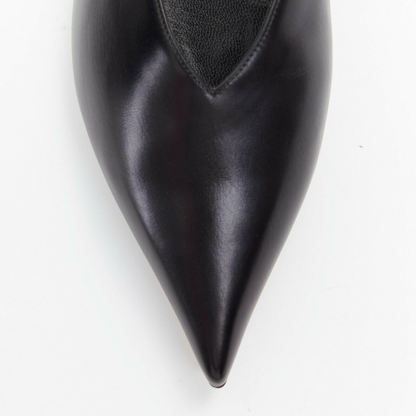 new CELINE PHOEBE PHILO V Neck black calf leather point toe slip on flats EU38 1