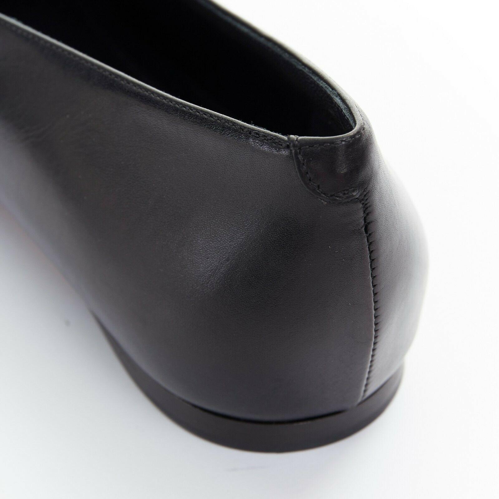 new CELINE PHOEBE PHILO V Neck black calf leather point toe slip on flats EU38 2