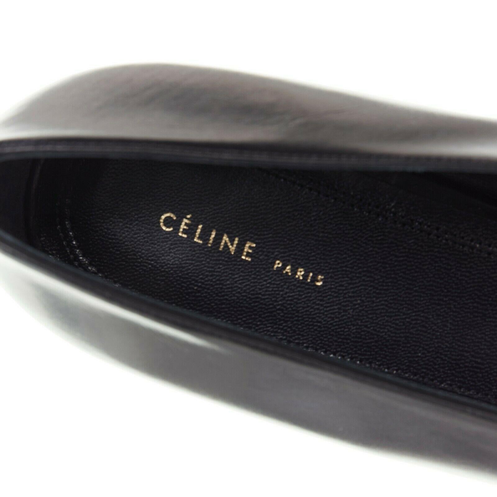 new CELINE PHOEBE PHILO V Neck black calf leather point toe slip on flats EU38 3