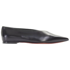 new CELINE PHOEBE PHILO V Neck black calf leather point toe slip on flats EU38