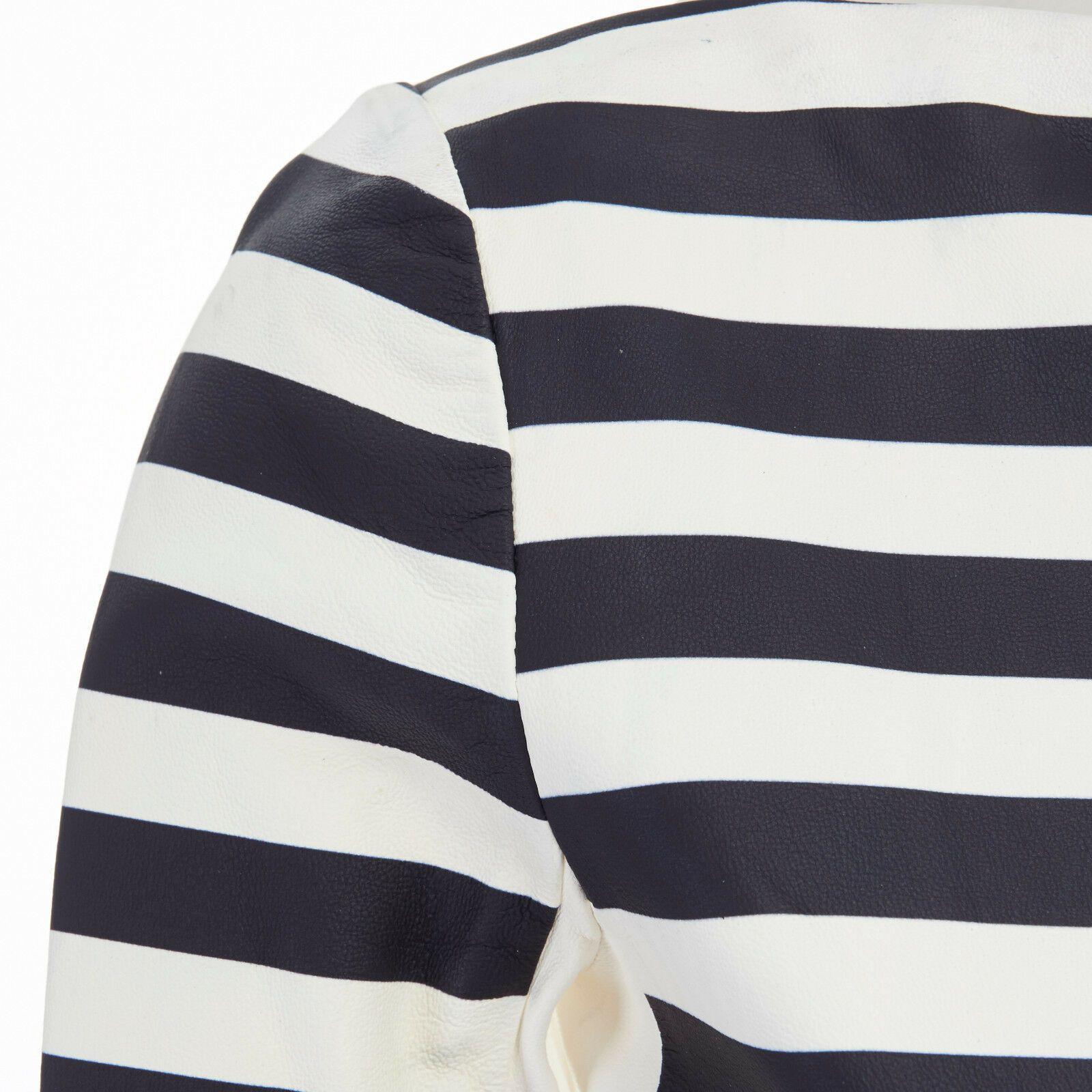 Gray new CELINE PHOEBE PHILO white black green stripe print leather top FR34 US2 S