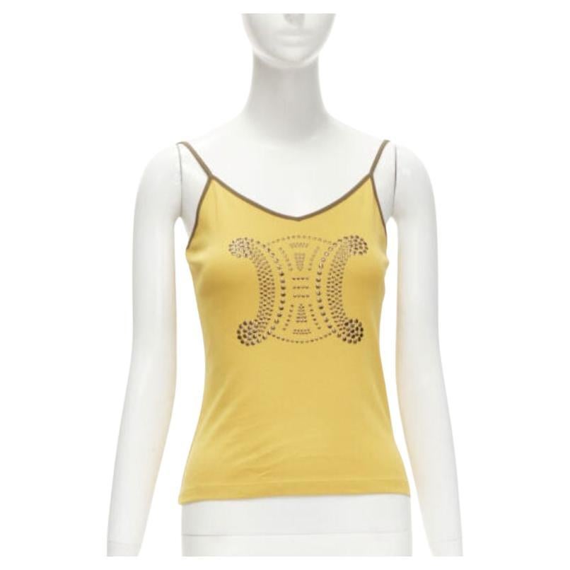 new CELINE Vintage Y2K yellow Triomphe logo studded cami tank top M For Sale