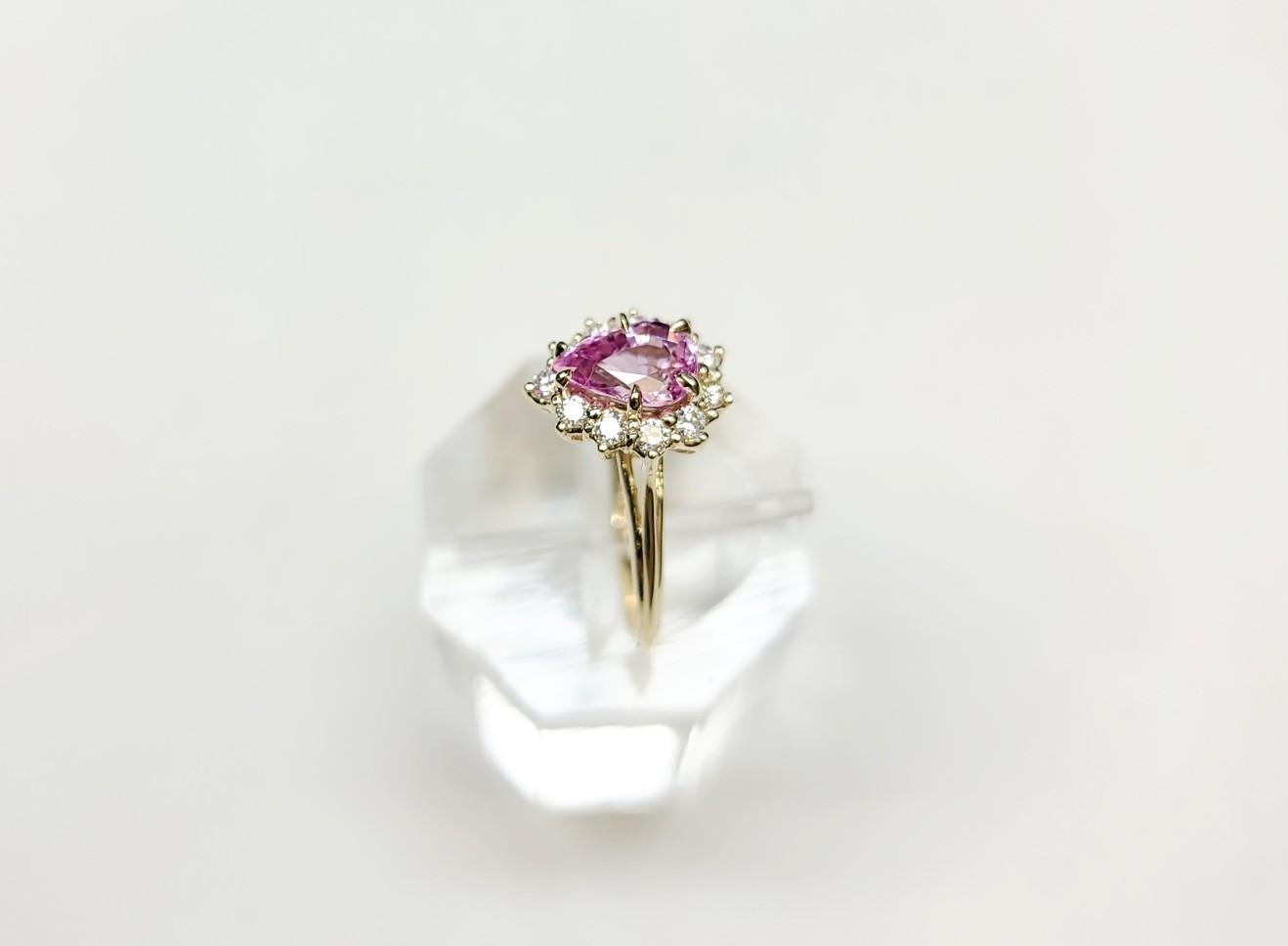 Bague en or 14 carats avec diamants et saphir rose naturel non chauffé de 1,37 carat, certifiée Cert en vente 10