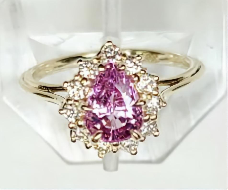 Bague en or 14 carats avec diamants et saphir rose naturel non chauffé de 1,37 carat, certifiée Cert en vente 2