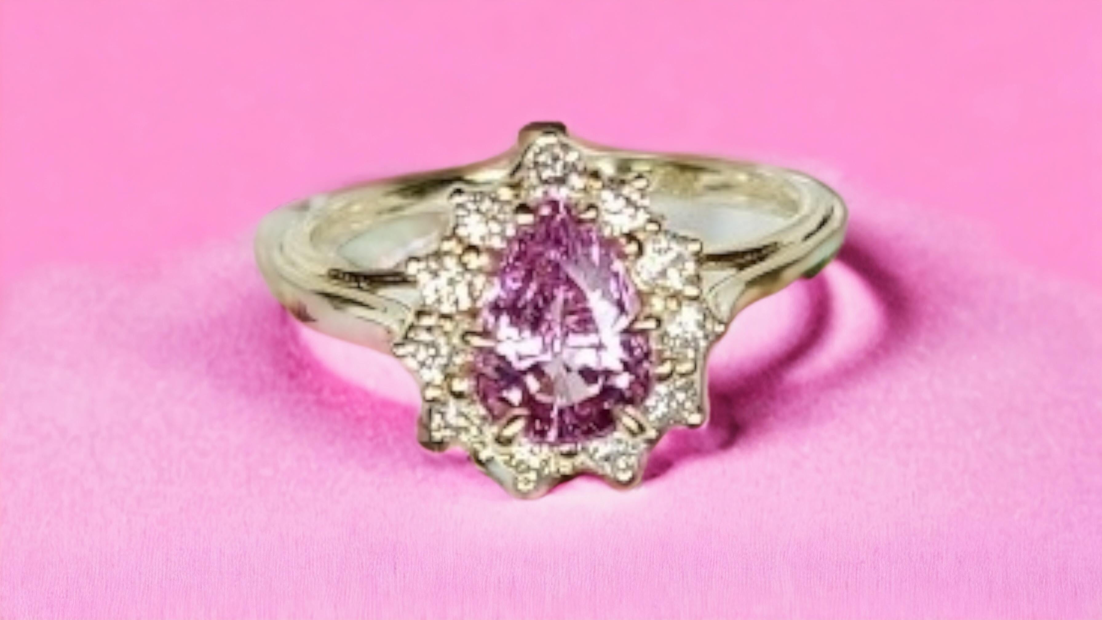 New Cert 1.37 ct Unheated Natural Pink Sapphire Diamond Ring in 14k Gold For Sale 3