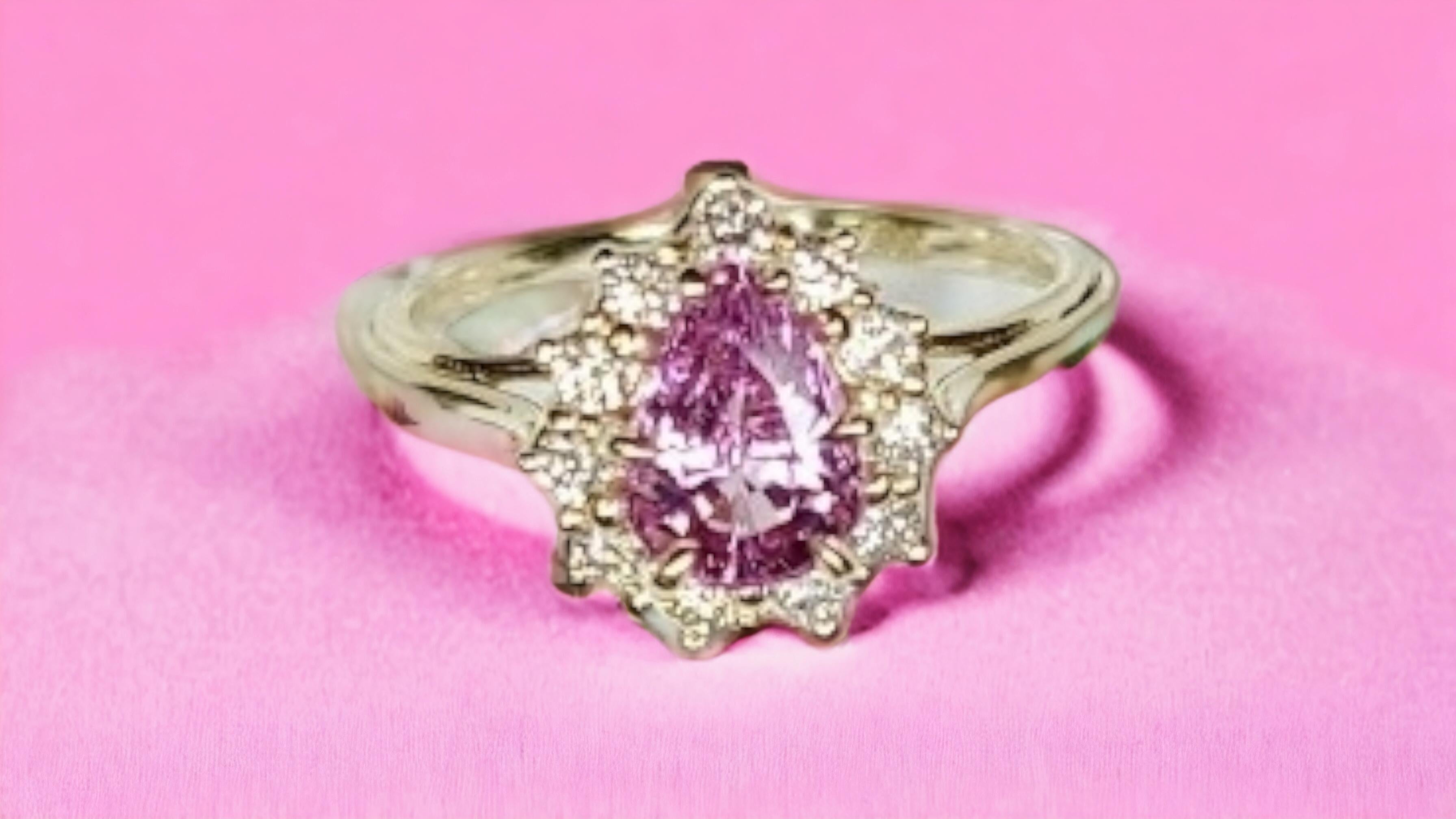 Bague en or 14 carats avec diamants et saphir rose naturel non chauffé de 1,37 carat, certifiée Cert en vente 3