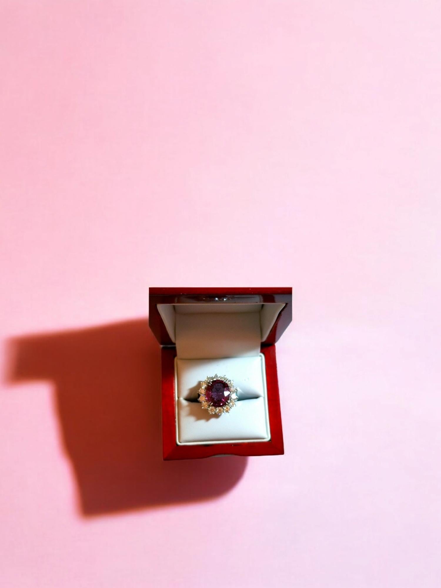 NEW Cert 6.77CT Unheated Natural Vivid Hot Pink Spinel Diamond Ring in Platinum For Sale 7