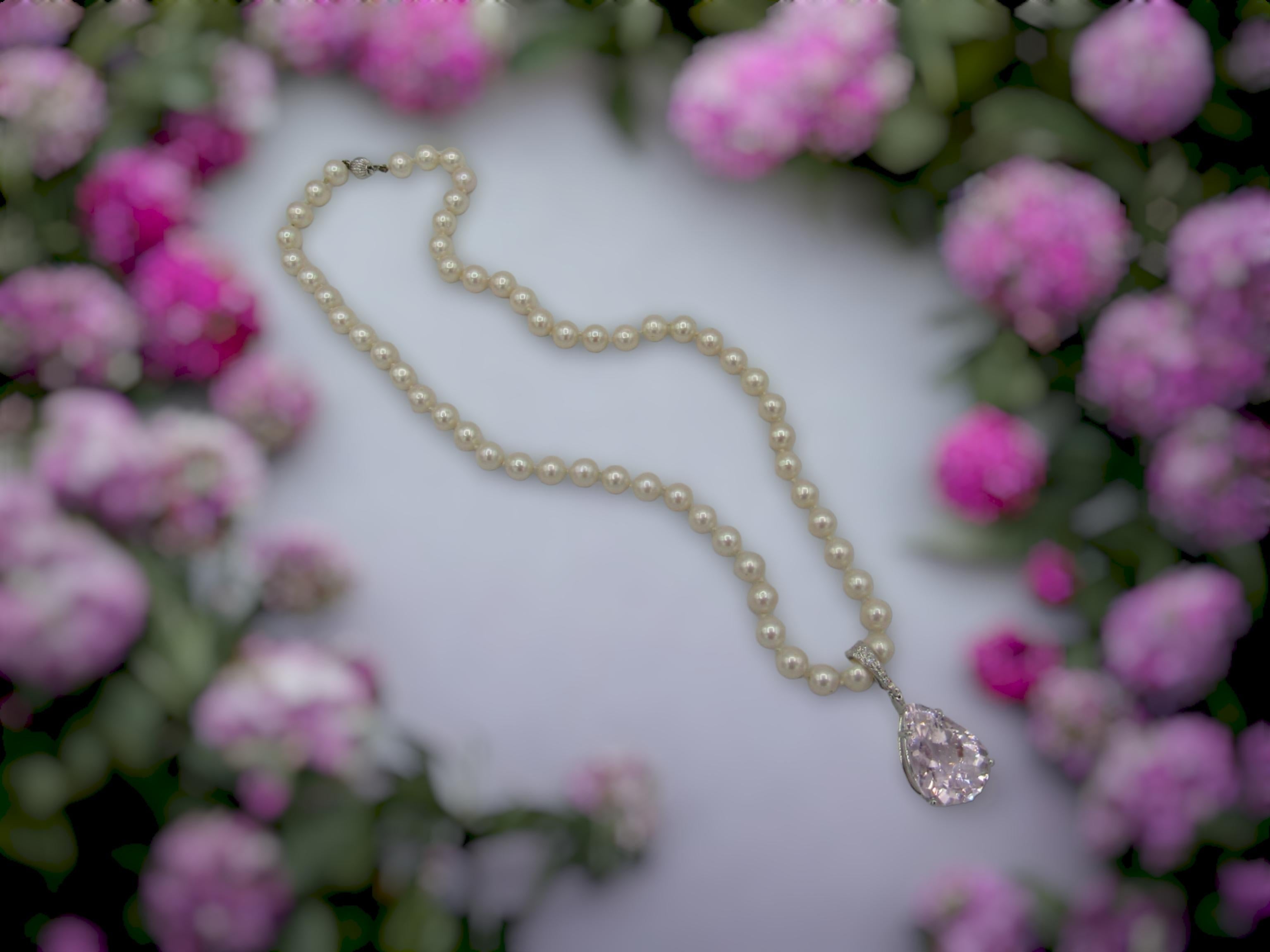 NUEVO CERT Natural 22Ct Pera rosa  Colgante de kunzita en oro blanco de 14 quilates y diamantes en venta 6