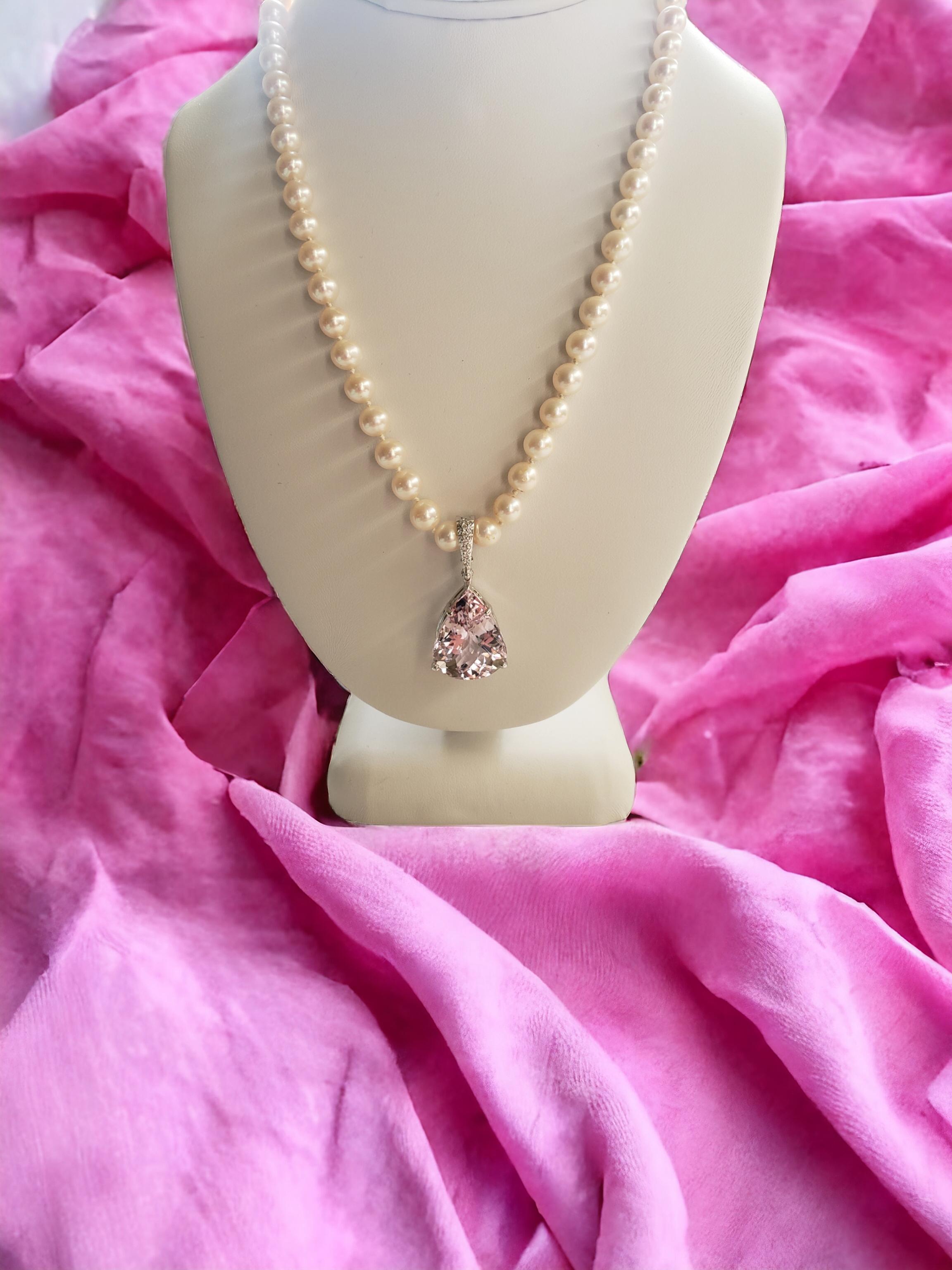 NUEVO CERT Natural 22Ct Pera rosa  Colgante de kunzita en oro blanco de 14 quilates y diamantes en venta 11