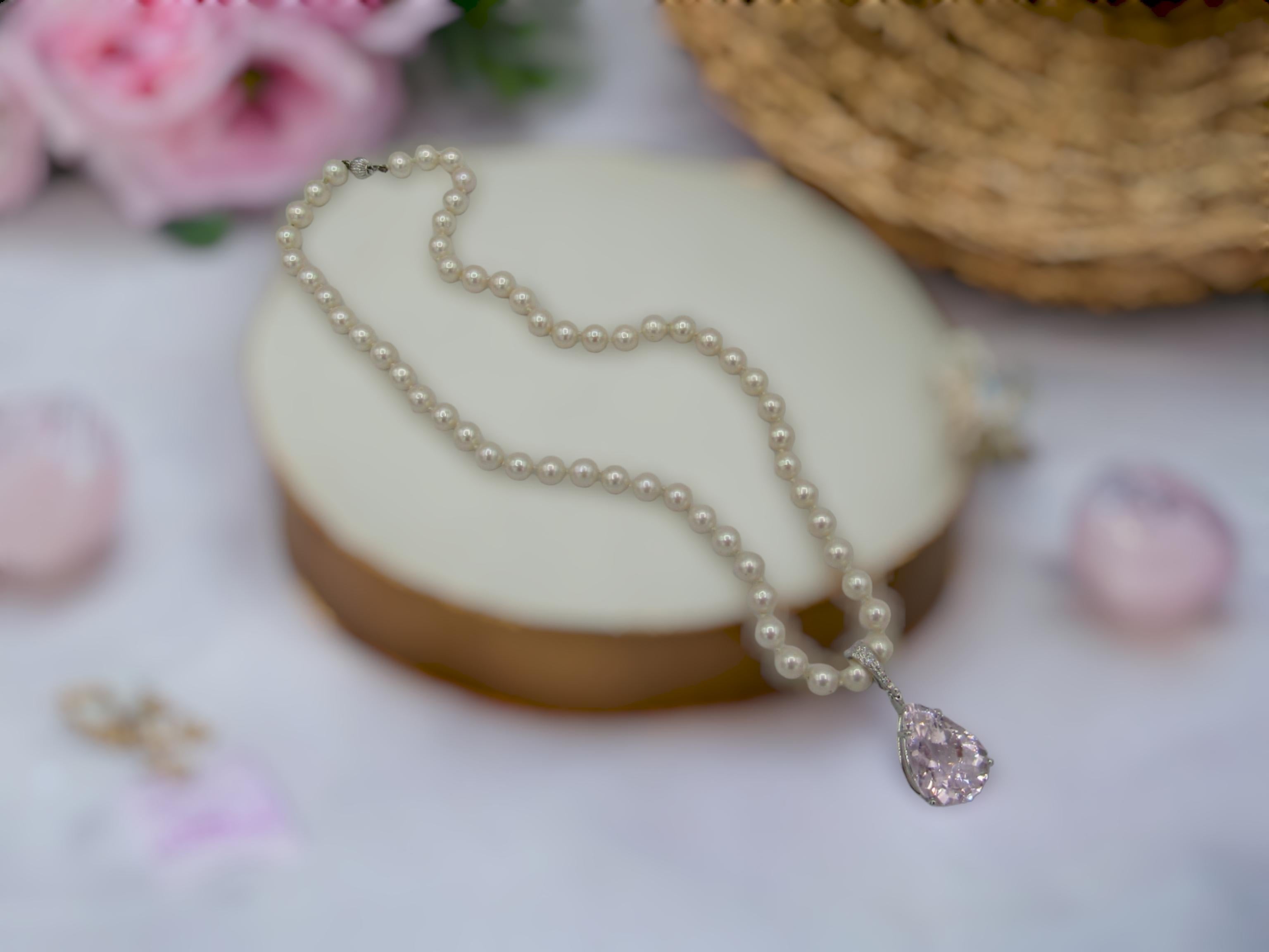 NUEVO CERT Natural 22Ct Pera rosa  Colgante de kunzita en oro blanco de 14 quilates y diamantes en venta 13