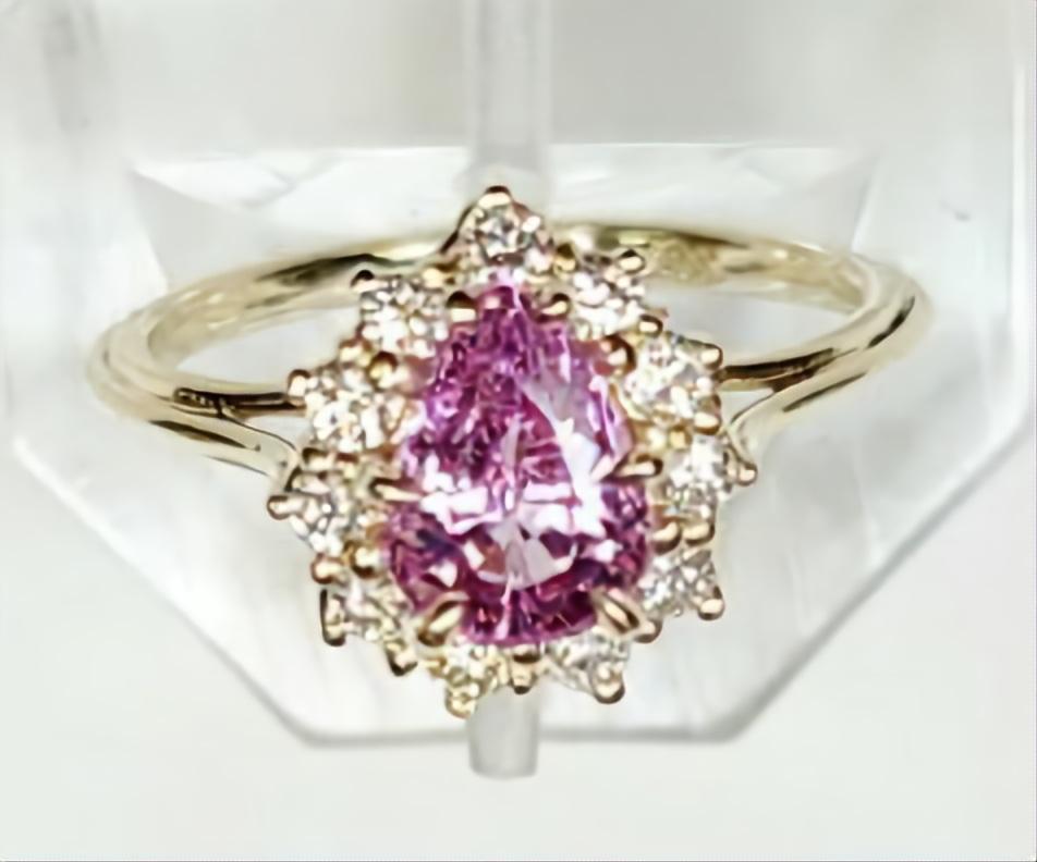 New Cert 1.37 ct Unheated Natural Pink Sapphire Diamond Ring in 14k Gold For Sale 2