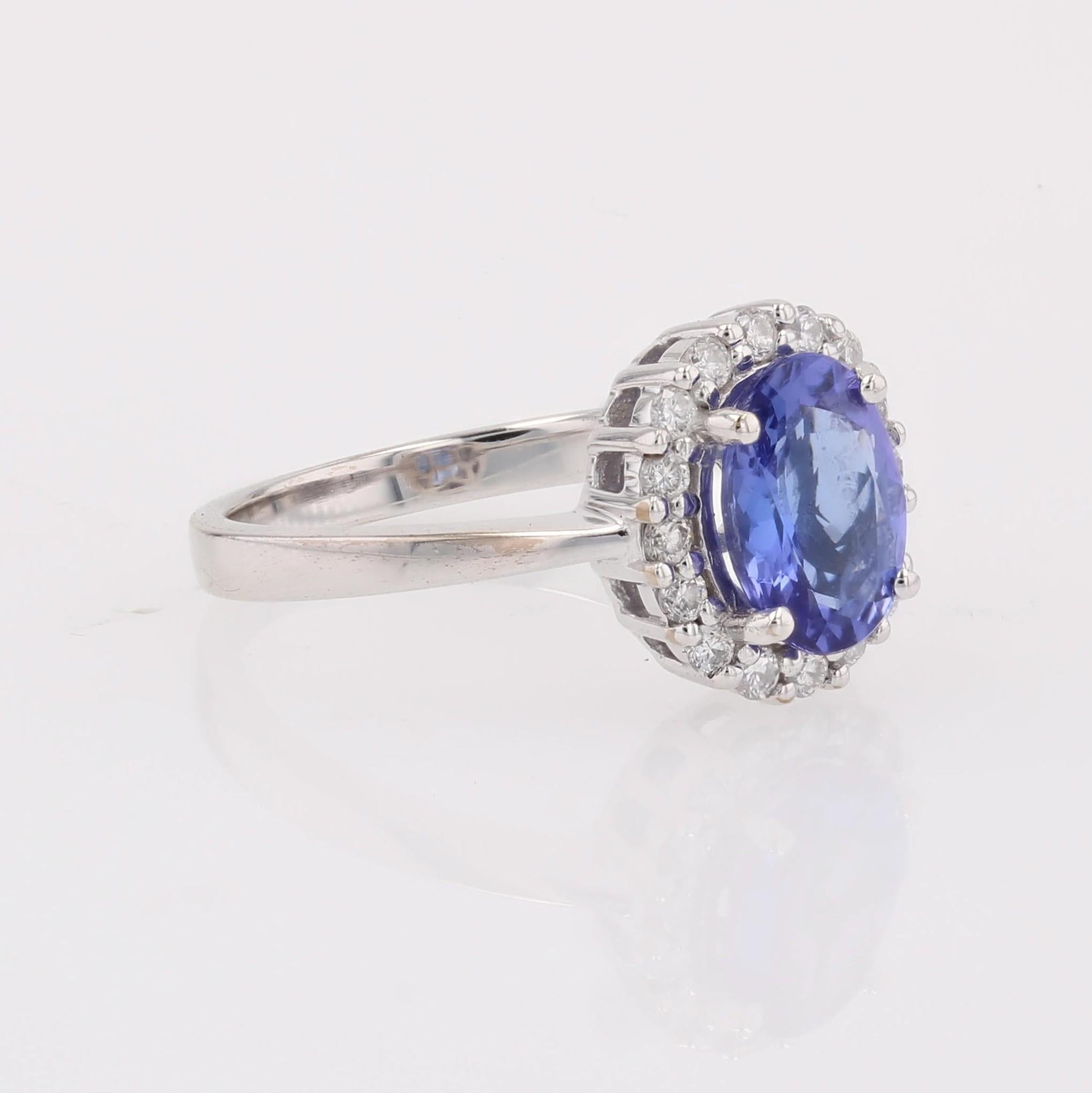 New Certified Tanzanite Diamonds 18 karat White Gold Daisy Ring For Sale 5