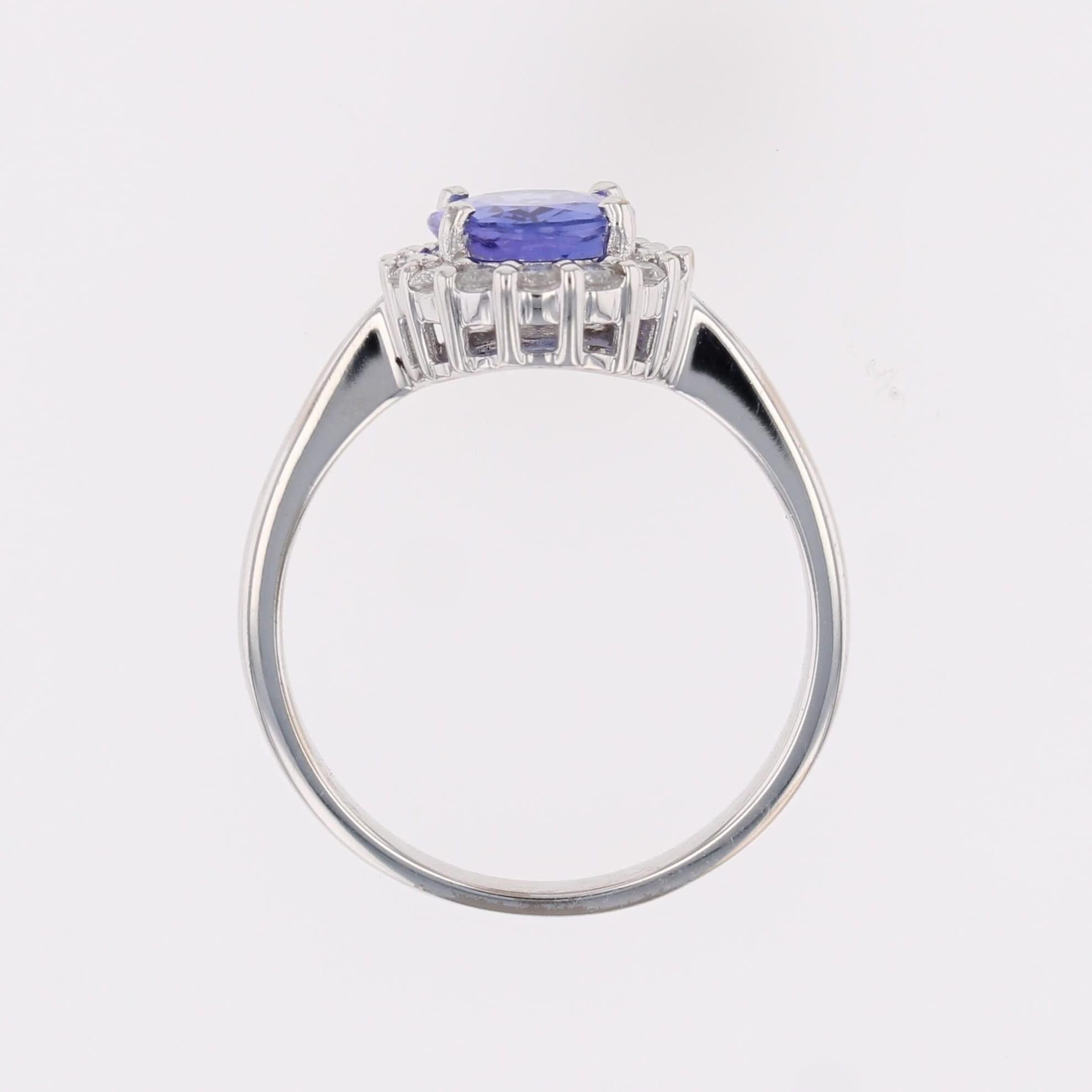 New Certified Tanzanite Diamonds 18 karat White Gold Daisy Ring For Sale 7