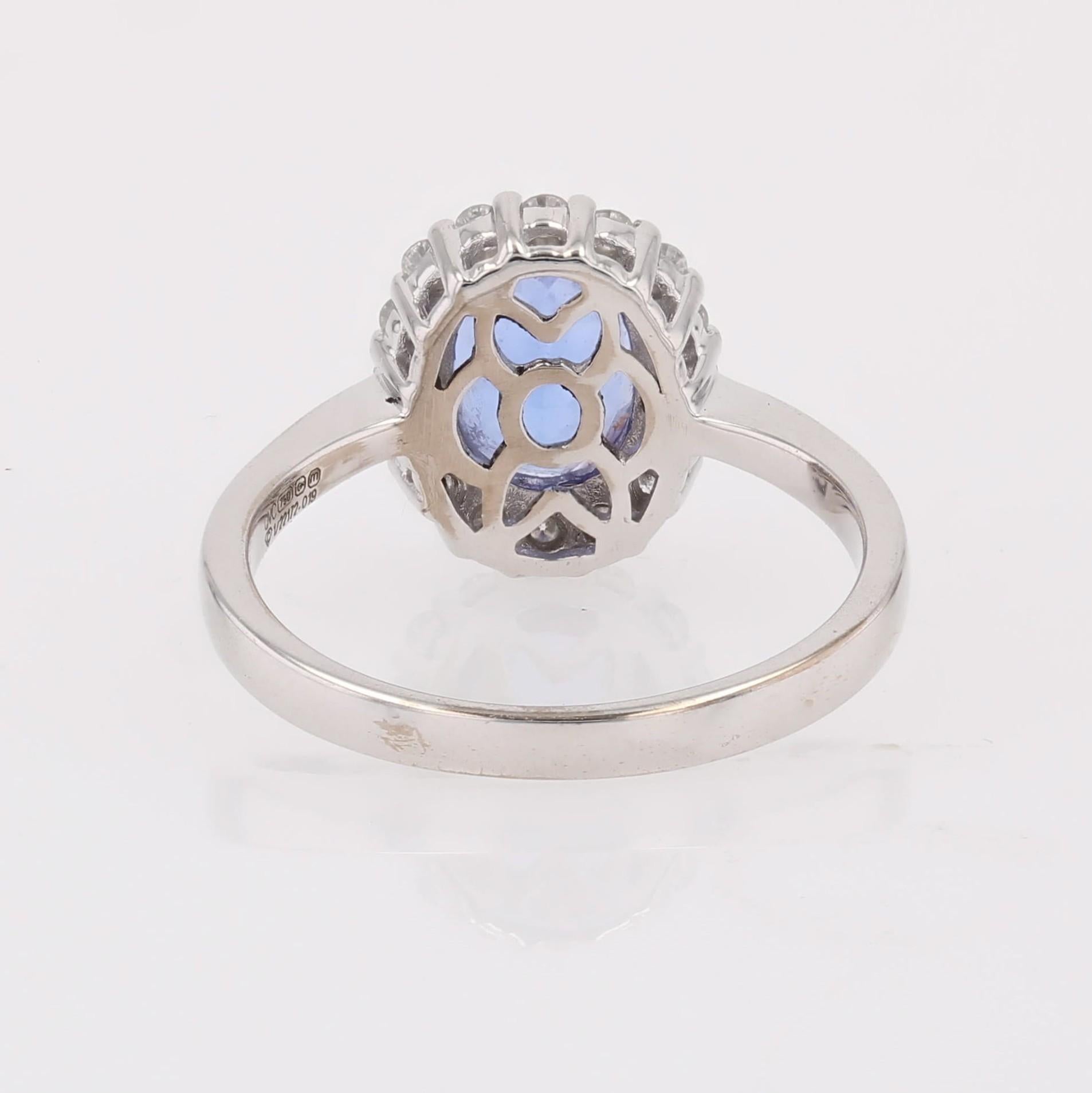 New Certified Tanzanite Diamonds 18 karat White Gold Daisy Ring For Sale 8