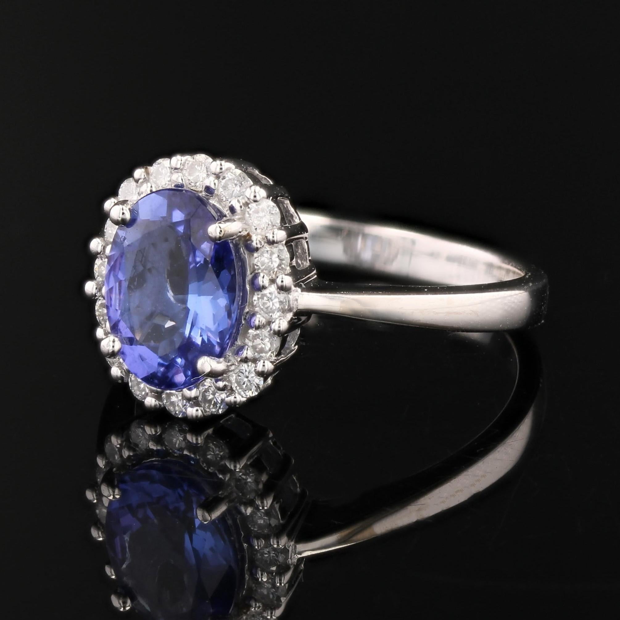 New Certified Tanzanite Diamonds 18 karat White Gold Daisy Ring For Sale 1