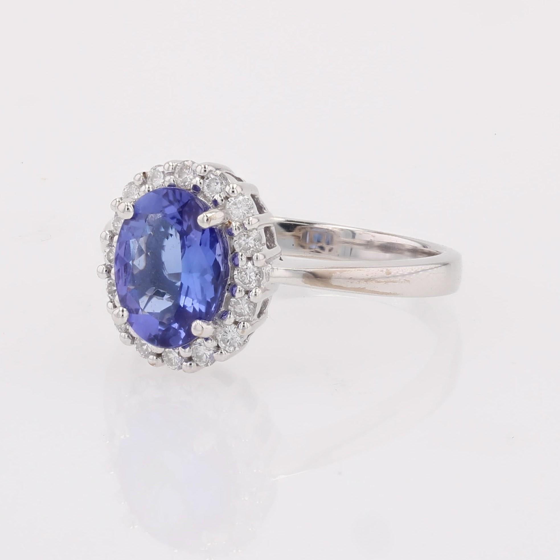 New Certified Tanzanite Diamonds 18 karat White Gold Daisy Ring For Sale 2