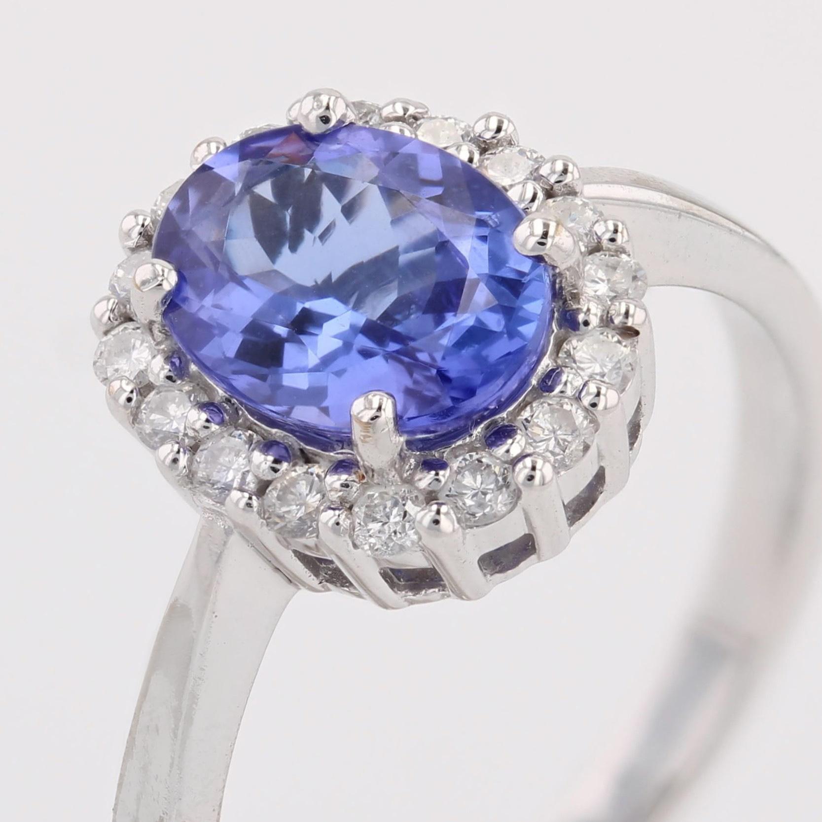 New Certified Tanzanite Diamonds 18 karat White Gold Daisy Ring For Sale 3